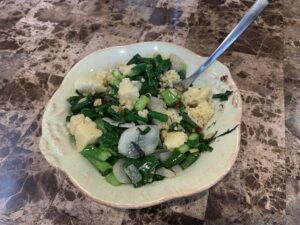 garlic scapes and millet